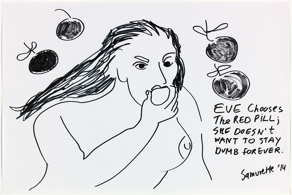 Therese-11-Zoekende-drawing-eva-chooses-the-red-pill