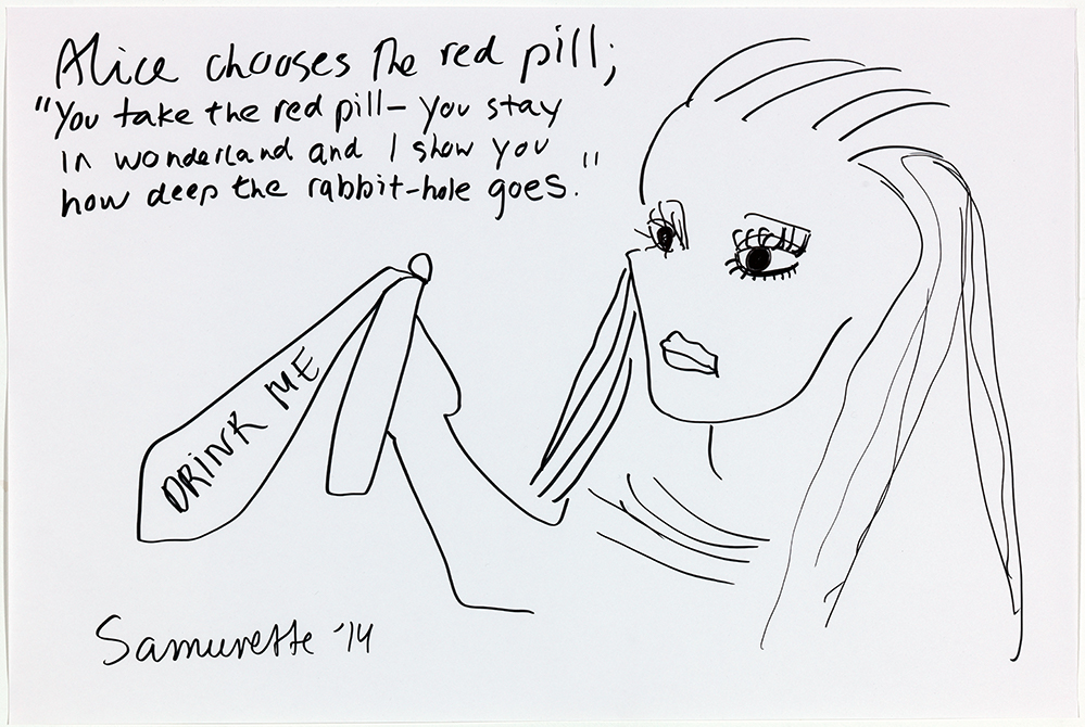 Therese-13-Zoekende-drawing-alice-chooses-the-red-pill